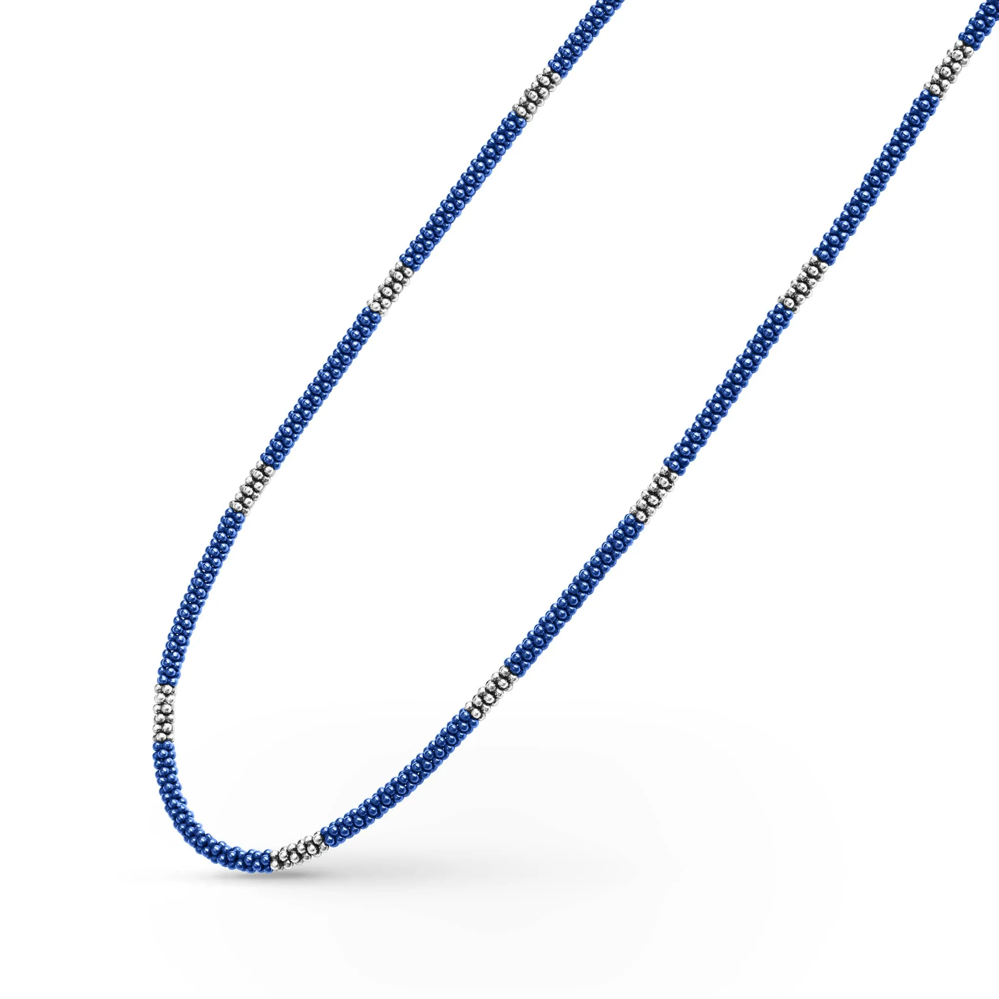 Blue Caviar Ultramarine Silver Station Ceramic Beaded Necklace 3mm