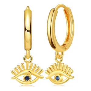 Blue Cubic Zirconia & 18K Gold-Plated Evil Eye Drop Earrings