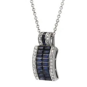 Blue Sapphire with Diamond Pendant Necklace In 18k White Gold