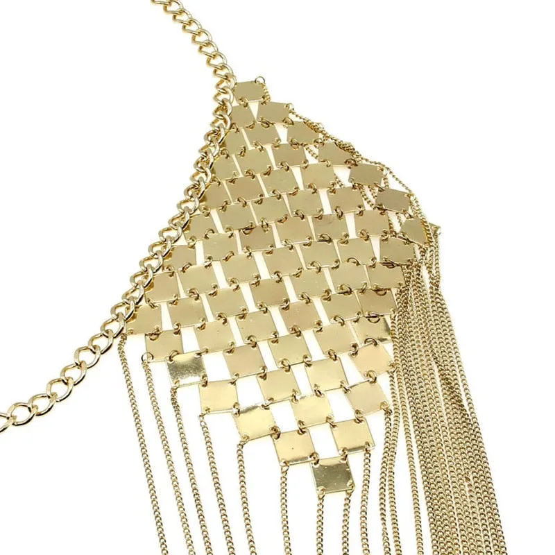 Bohemian Punk Statement Necklaces Collar Shoulder Chain Long Necklaces Statement Body Jewelry