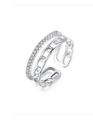 Boho & Mala Double Chain Sterling Silver Ring (adjustable)