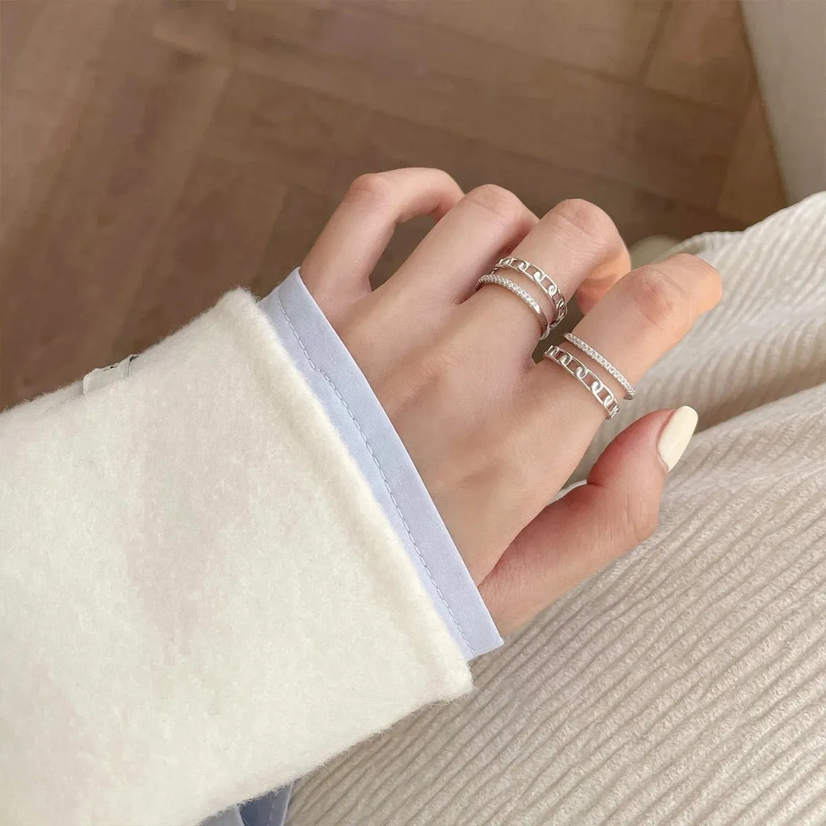 Boho & Mala Double Chain Sterling Silver Ring (adjustable)