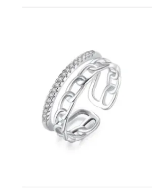 Boho & Mala Double Chain Sterling Silver Ring (adjustable)