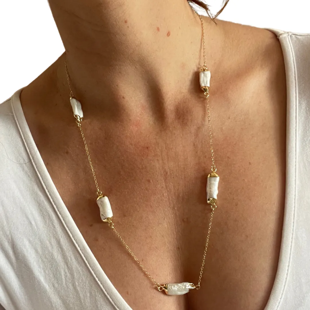 Boho & Mala Long Beaded Chain Freshwater Pearl Necklace SCN1019