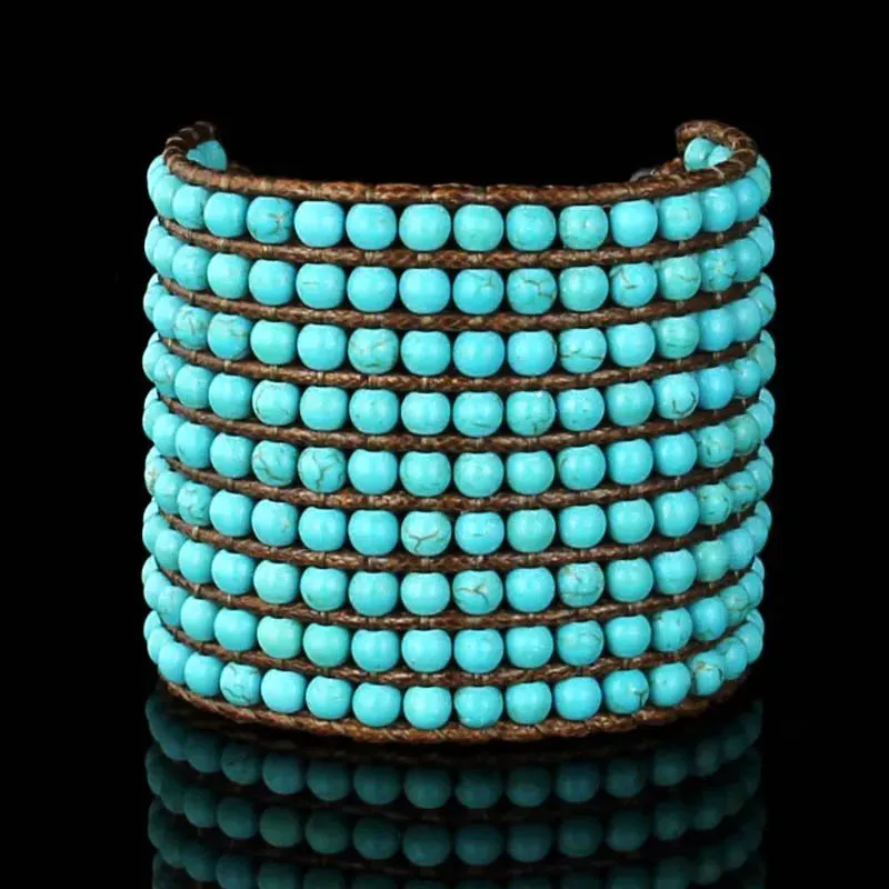 Boho Bracelets 9 Rows Stones Braided Wrap Bracelet Beaded Statement Cuff Bracelet Wholesale Bohemia Bracelets