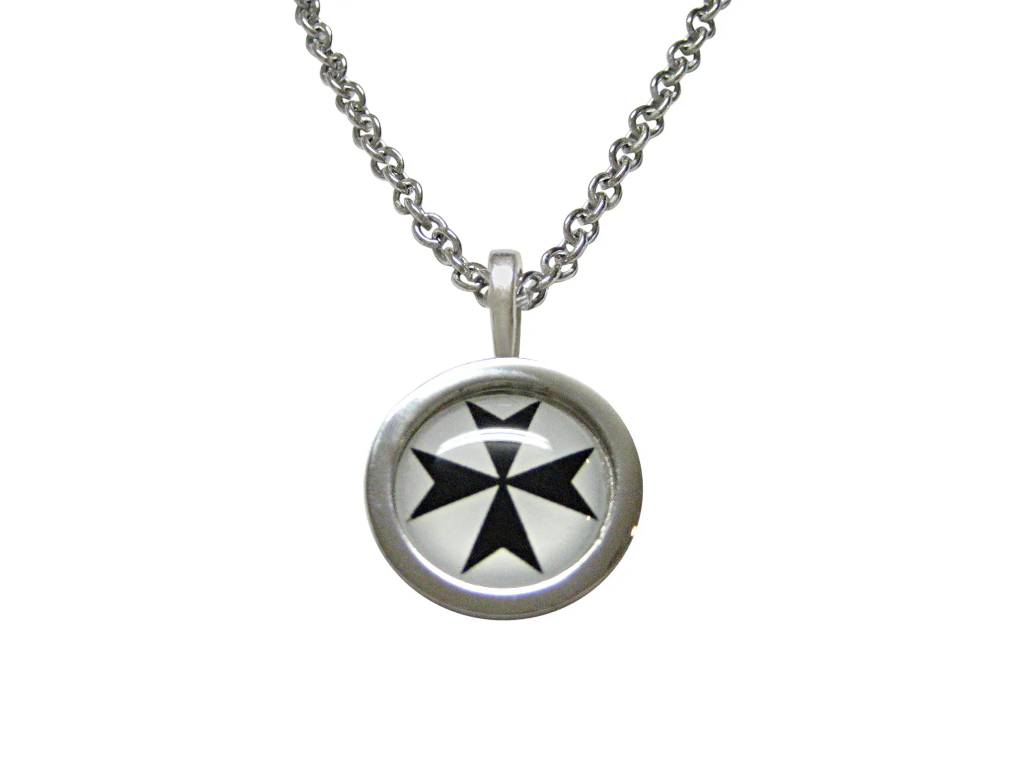 Bordered Maltese Cross Pendant Necklace