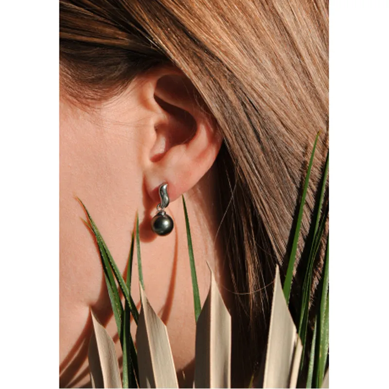 Boucles d'oreilles IZA-B - Lagune, Argent, Perles de Tahiti (NI-041-BO)