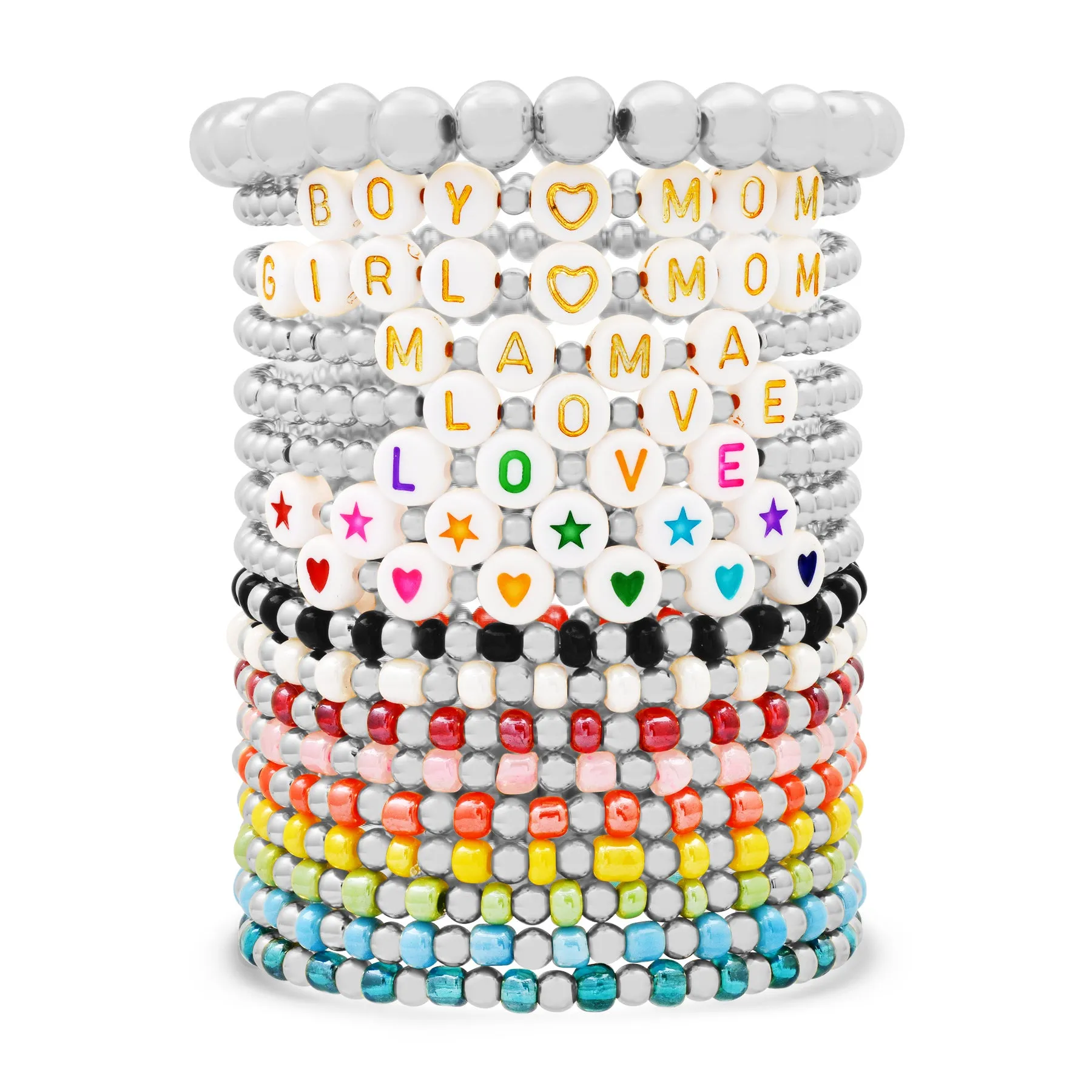 BOY MOM BALL STRETCH BRACELET, SILVER