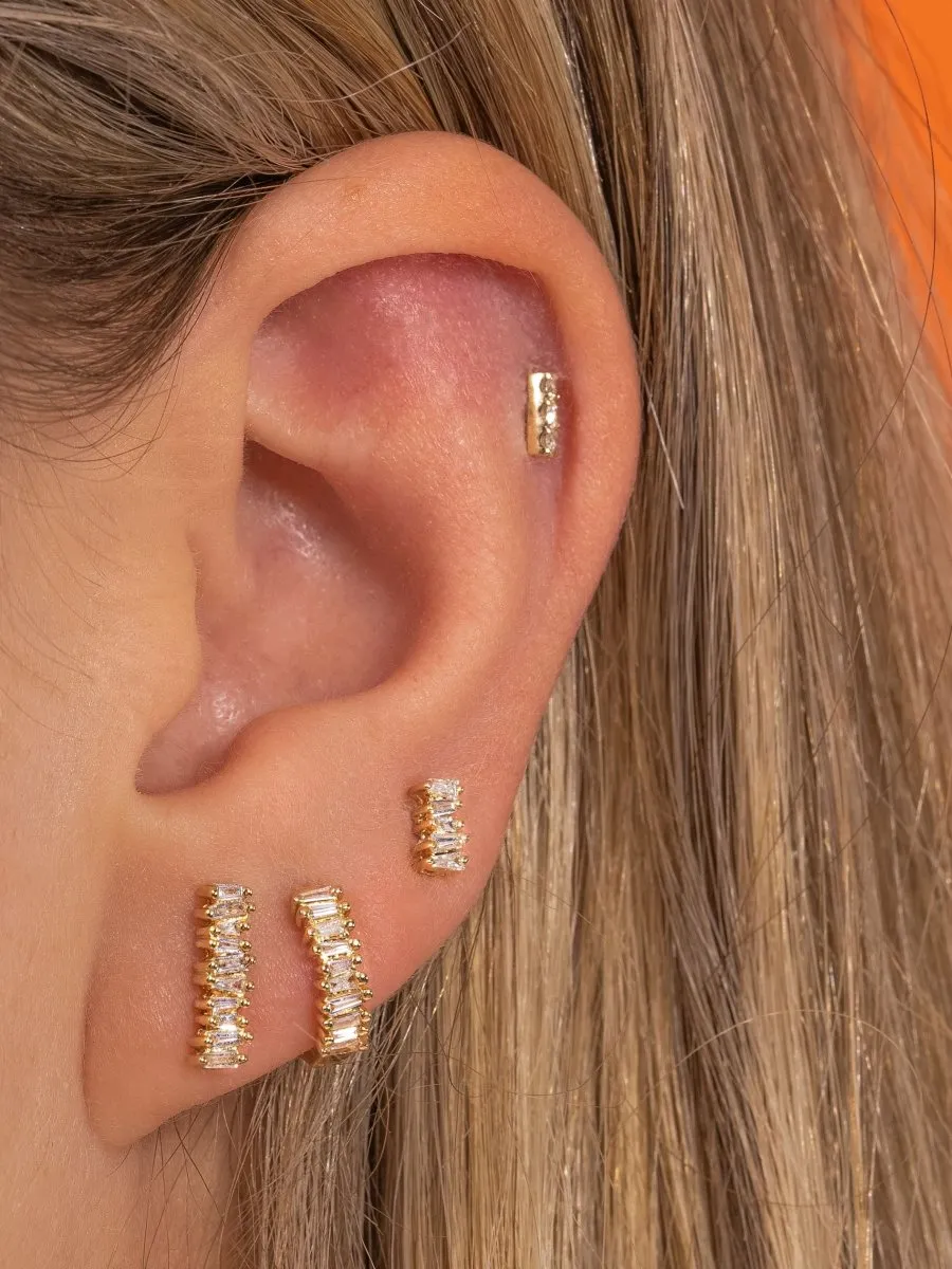 Brilliant Baguette Huggie Earring 14K