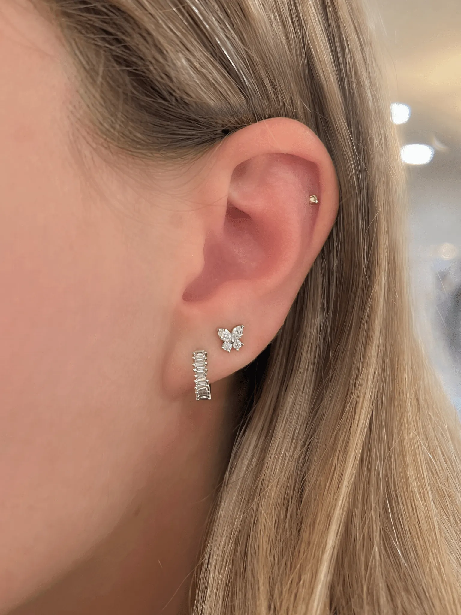 Brilliant Baguette Huggie Earring 14K