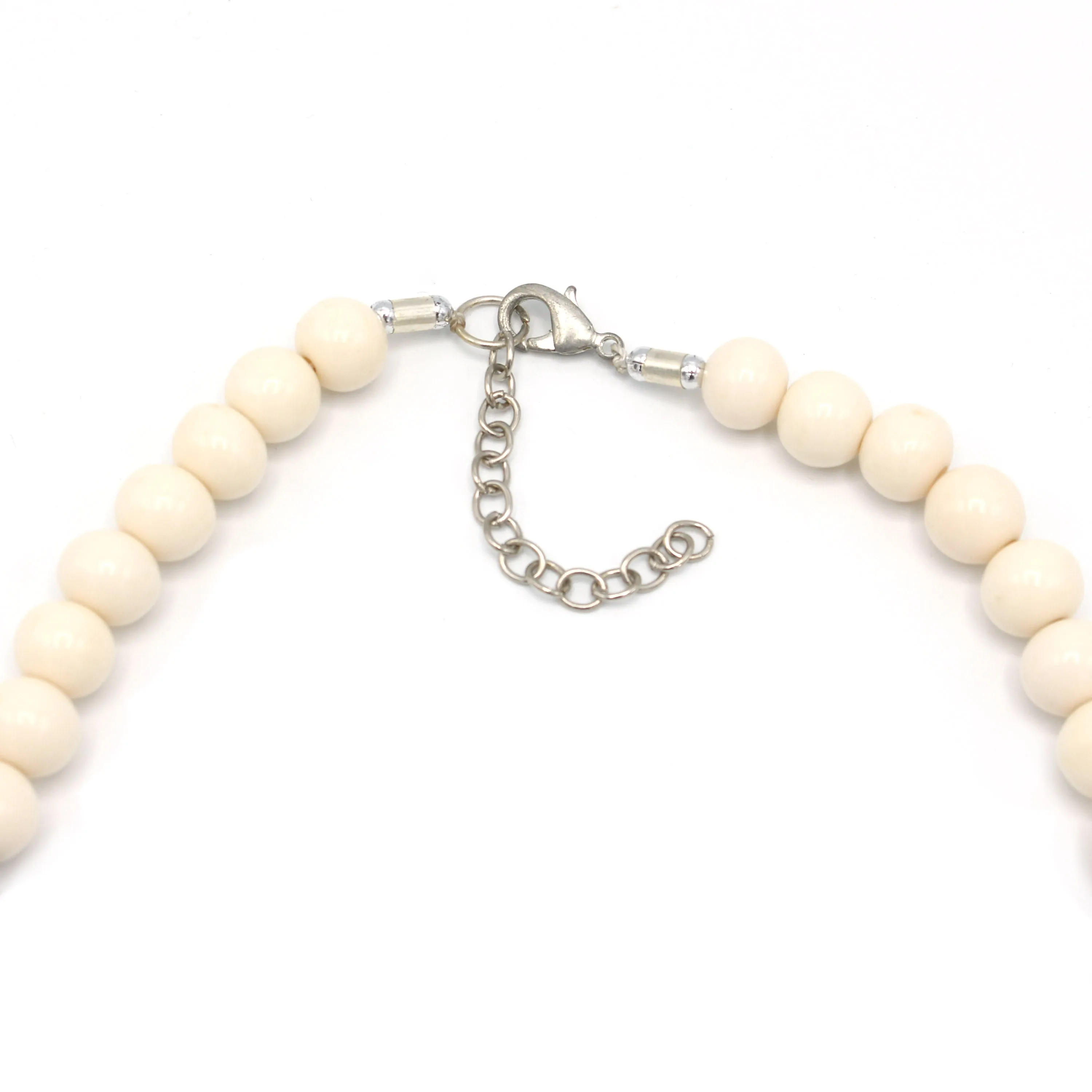 Brown And Cream Big Beads Silver Pendant Necklace #FWNK-1811-21(LB11)