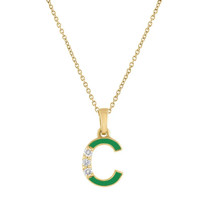 C Initial Pendant with Green Enamel
