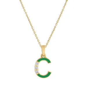 C Initial Pendant with Green Enamel
