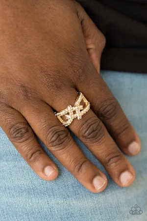 Can Only Go UPSCALE from Here - Gold - Knotted Frame White Rhinestone Paparazzi Ring
