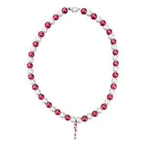 Candy Cane Red & White Beaded Necklace
