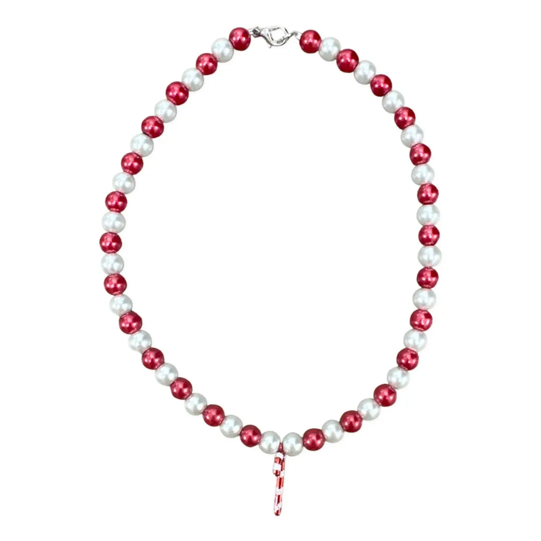Candy Cane Red & White Beaded Necklace