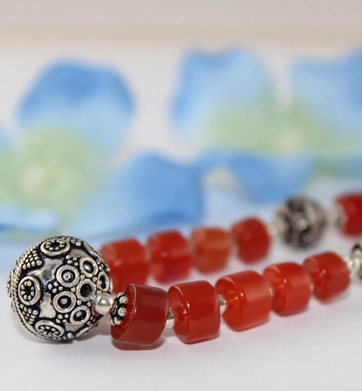Carnelian Boho Style Necklace with Sterling Silver Beads