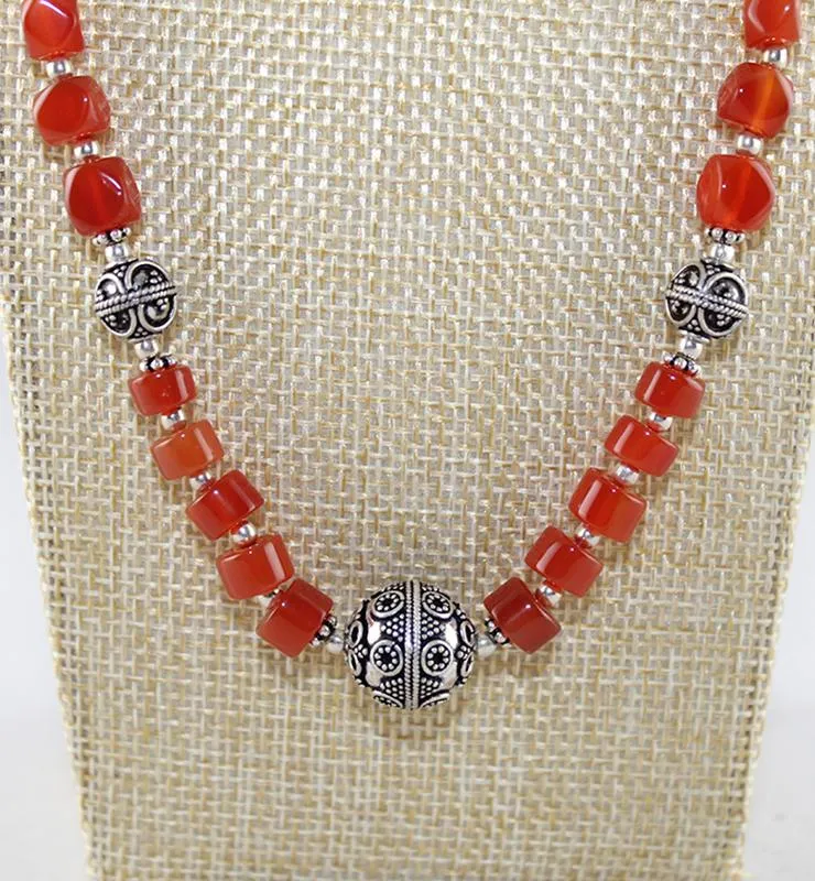 Carnelian Boho Style Necklace with Sterling Silver Beads