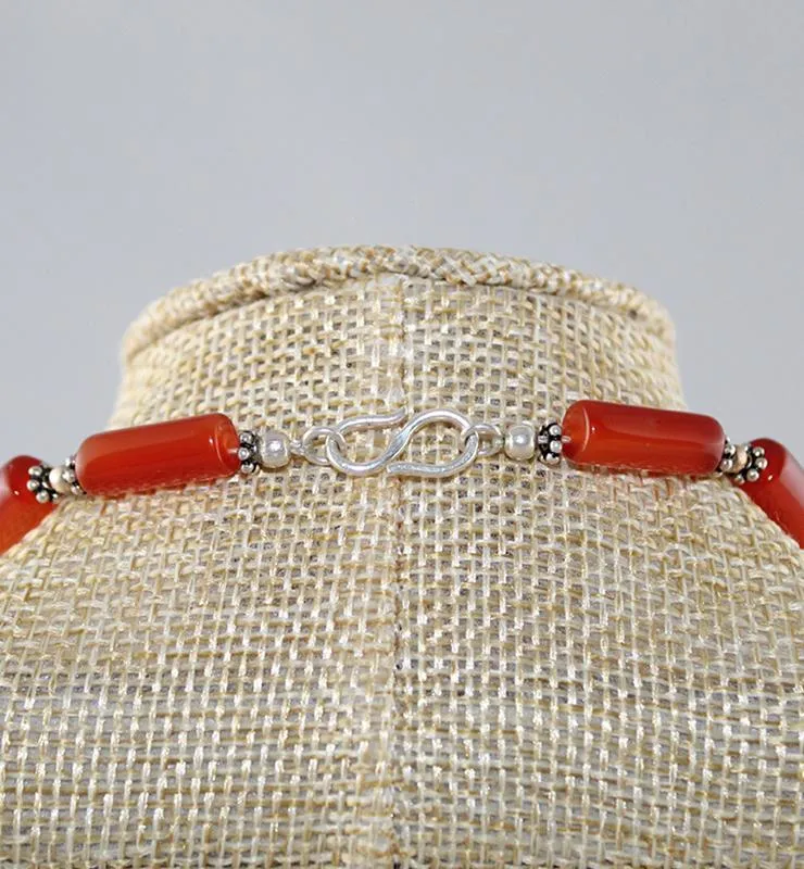 Carnelian Boho Style Necklace with Sterling Silver Beads