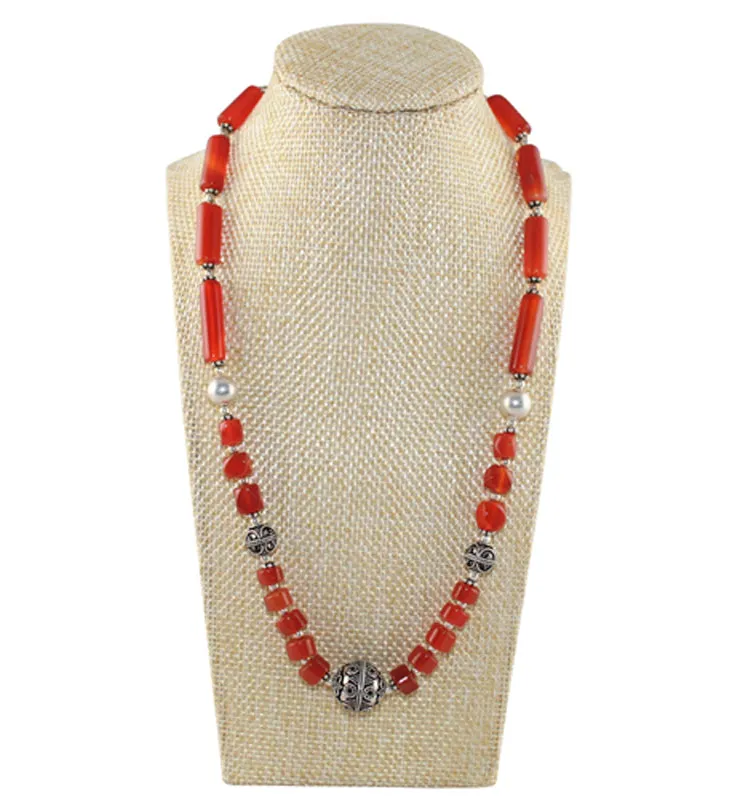Carnelian Boho Style Necklace with Sterling Silver Beads