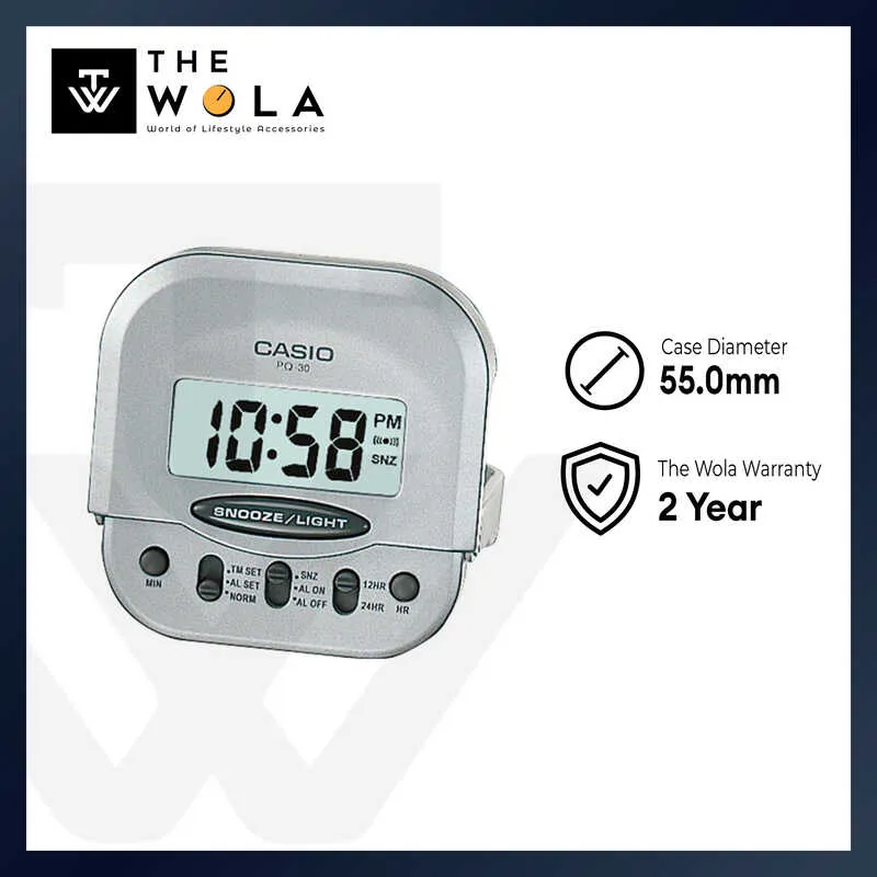 Casio Digital Alarm Clock With Light PQ-30-8 for Desk Top / Table / Bedside