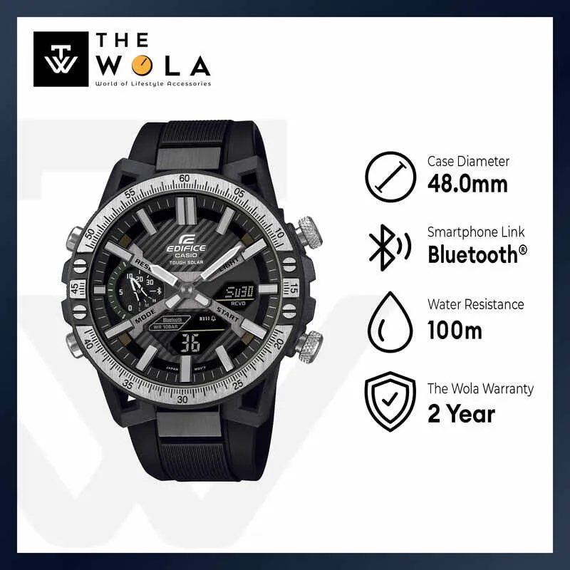 Casio Edifice Sospensione Men's Analog Digital Watch ECB-2000TP-1A Black Resin Strap Solar Watch