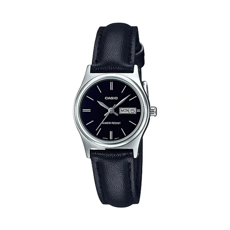Casio LTP-V006L-1B2 Women Analog Watch Black Leather Strap