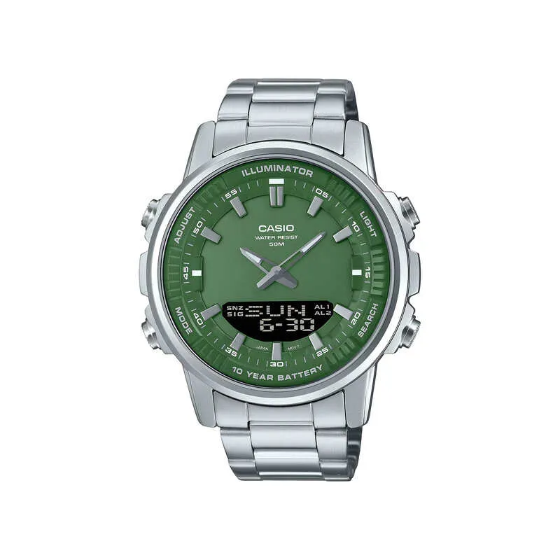 Casio Men Analog-Digital Watch AMW-880D-3AV Silver Stainless Steel Strap