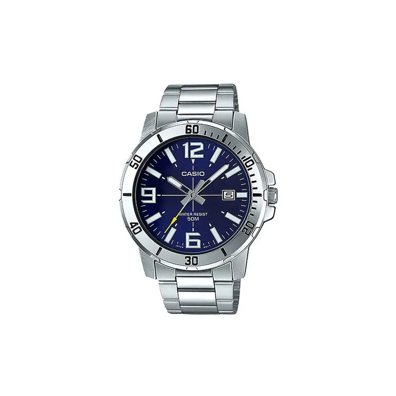 Casio Men's Analog Watch MTP-VD01D-2BV Silver Stainless Steel Band Watch for Men