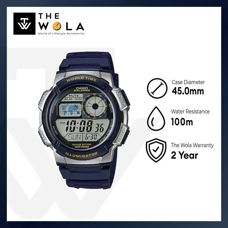 Casio Men's Digital AE-1000W-2AV Blue Resin Band Sport Watch