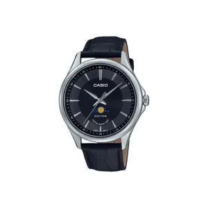 Casio Moon Phase Men's Analog Watch MTP-M100L-1AVDF Black Genuine Leather Strap