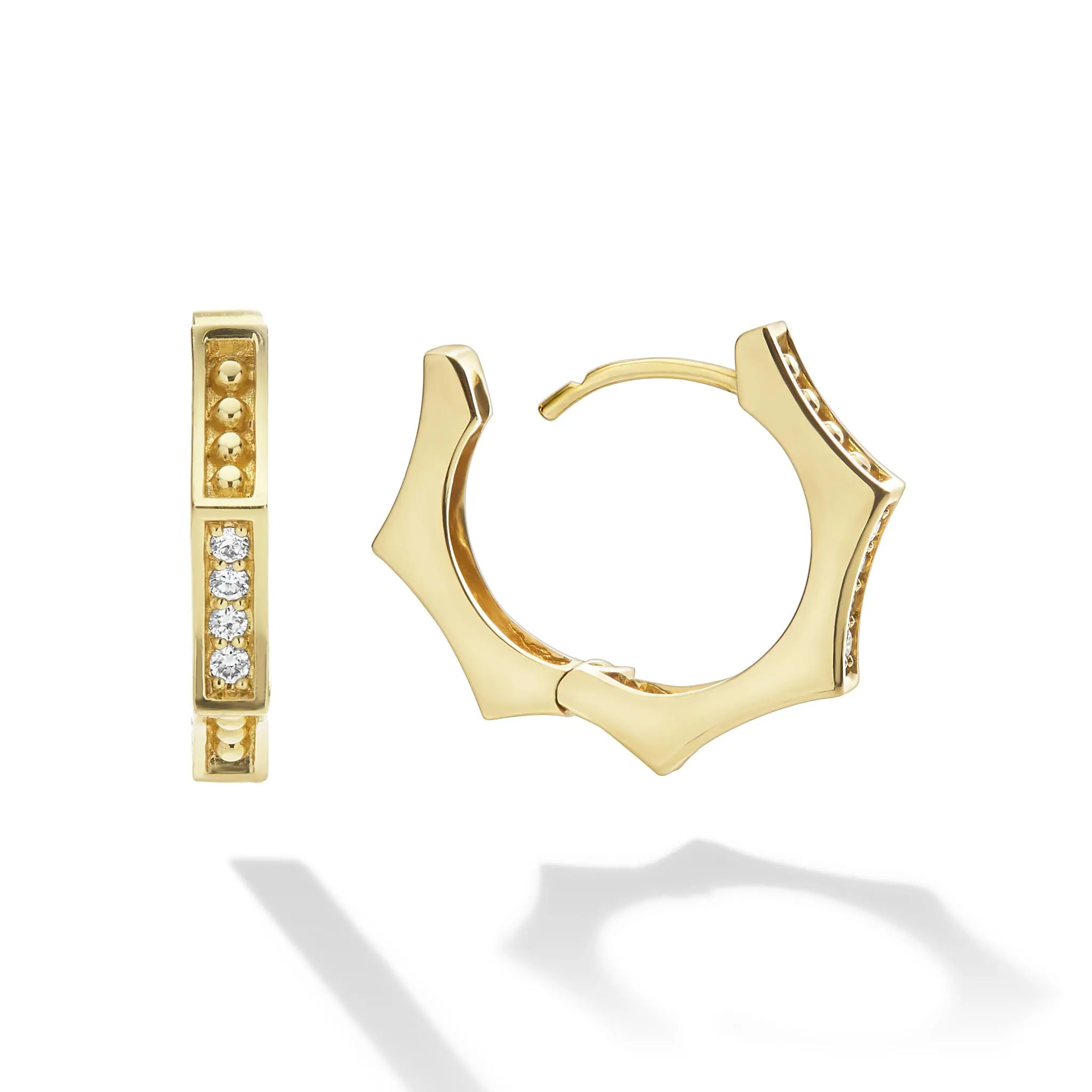Caviar Gold 18K Gold Caviar Hexagon Diamond Huggie Earrings