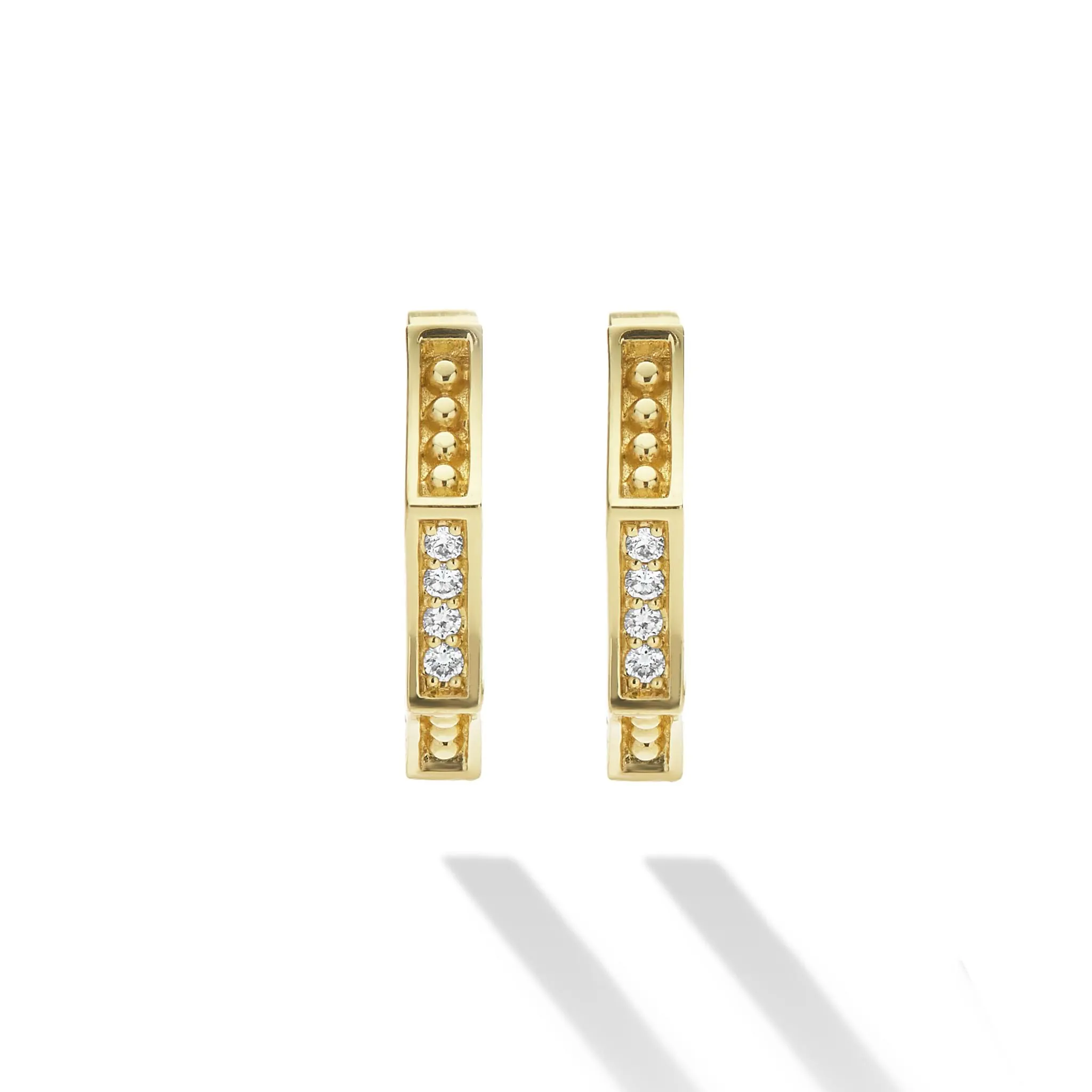 Caviar Gold 18K Gold Caviar Hexagon Diamond Huggie Earrings