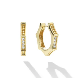 Caviar Gold 18K Gold Caviar Hexagon Diamond Huggie Earrings