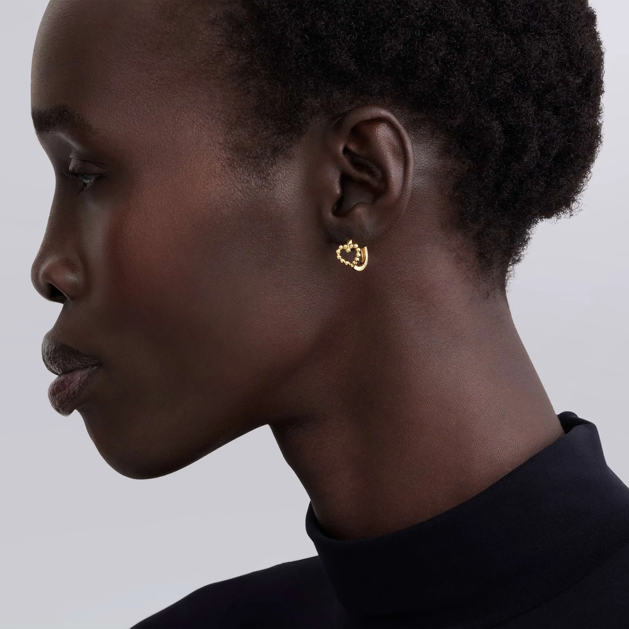 Caviar Gold 18K Gold Heart Huggie Earrings