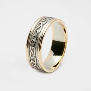Celtic Knot Raised Pattern Wedding Band 10ct White Gold 7mm