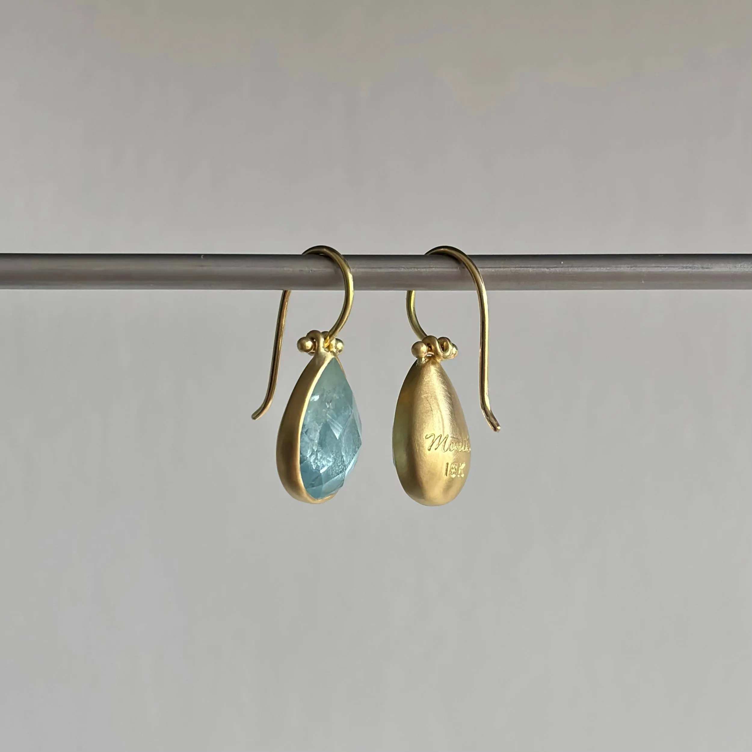 Checker Cut Brazilian Aquamarine Teardrop Earrings