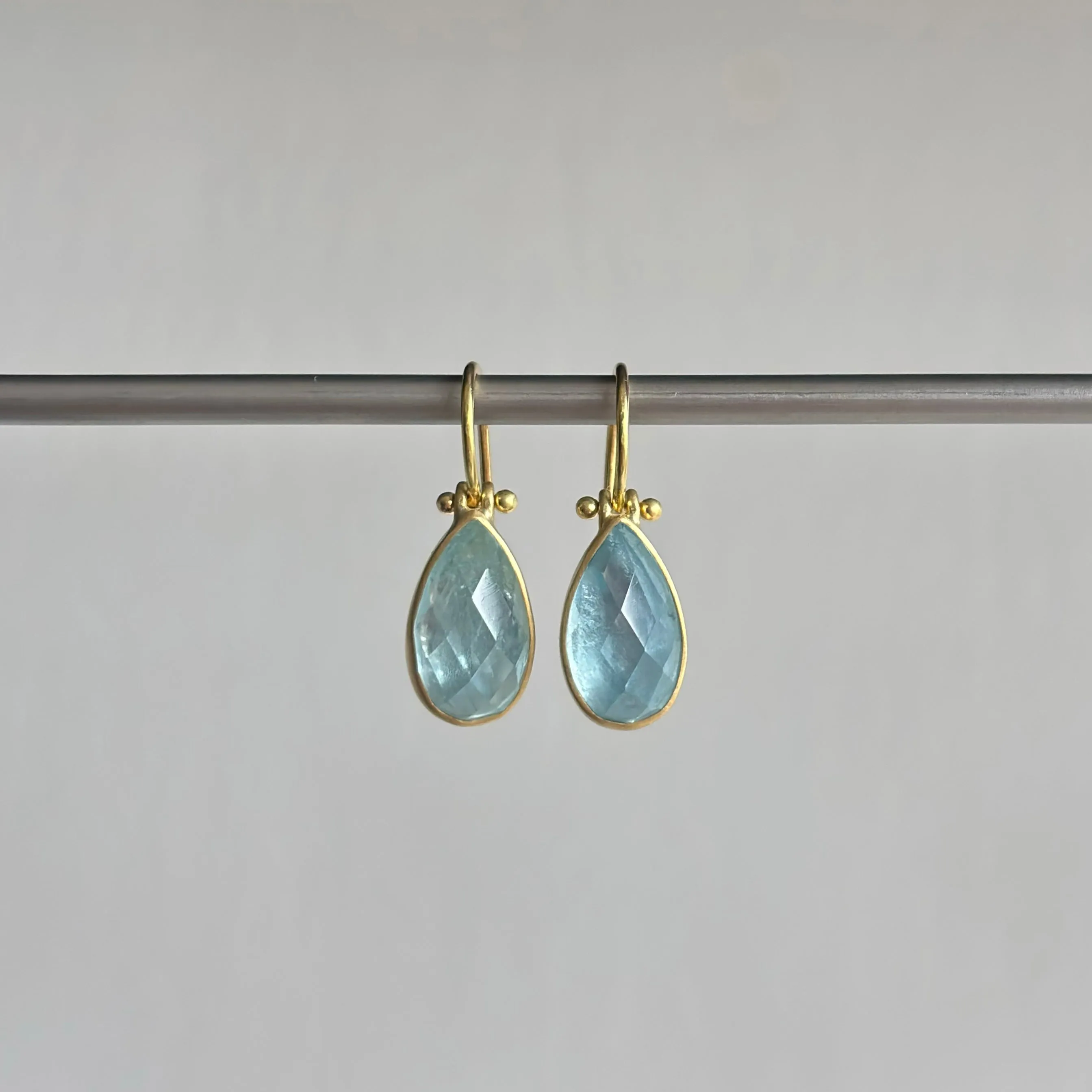 Checker Cut Brazilian Aquamarine Teardrop Earrings