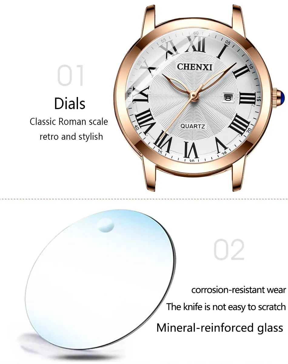 CHENXI Fashion Brand Women&#39;s Luxury Rose Gold Wrist Watches Waterproof Stainless Steel Quartz Watch For Women Relogio Feminino