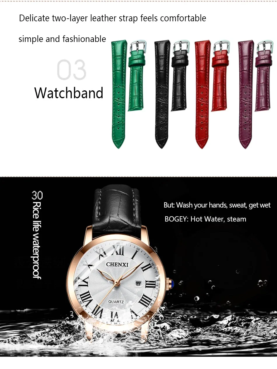 CHENXI Fashion Brand Women&#39;s Luxury Rose Gold Wrist Watches Waterproof Stainless Steel Quartz Watch For Women Relogio Feminino