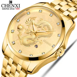 CHENXI Golden Quartz Watch Men Top Brand Luxury Analog Clock Male Stainless Steel Waterproof Watches Fashion WristWatch Man