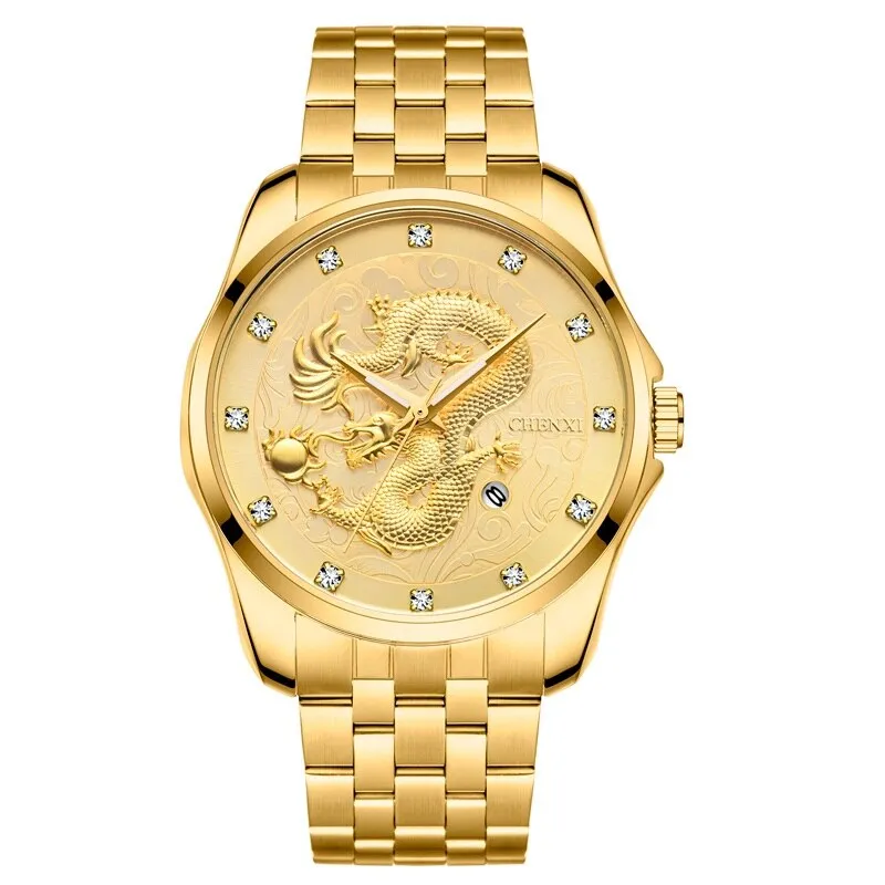 CHENXI Golden Quartz Watch Men Top Brand Luxury Analog Clock Male Stainless Steel Waterproof Watches Fashion WristWatch Man