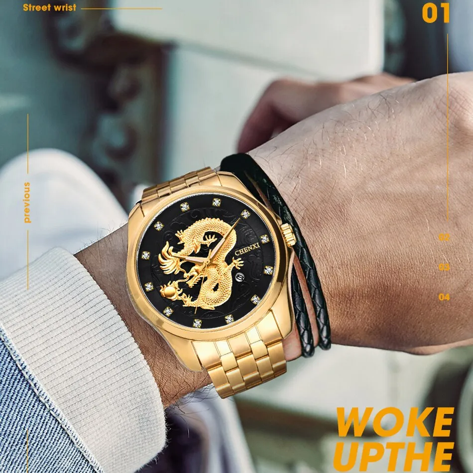 CHENXI Golden Quartz Watch Men Top Brand Luxury Analog Clock Male Stainless Steel Waterproof Watches Fashion WristWatch Man