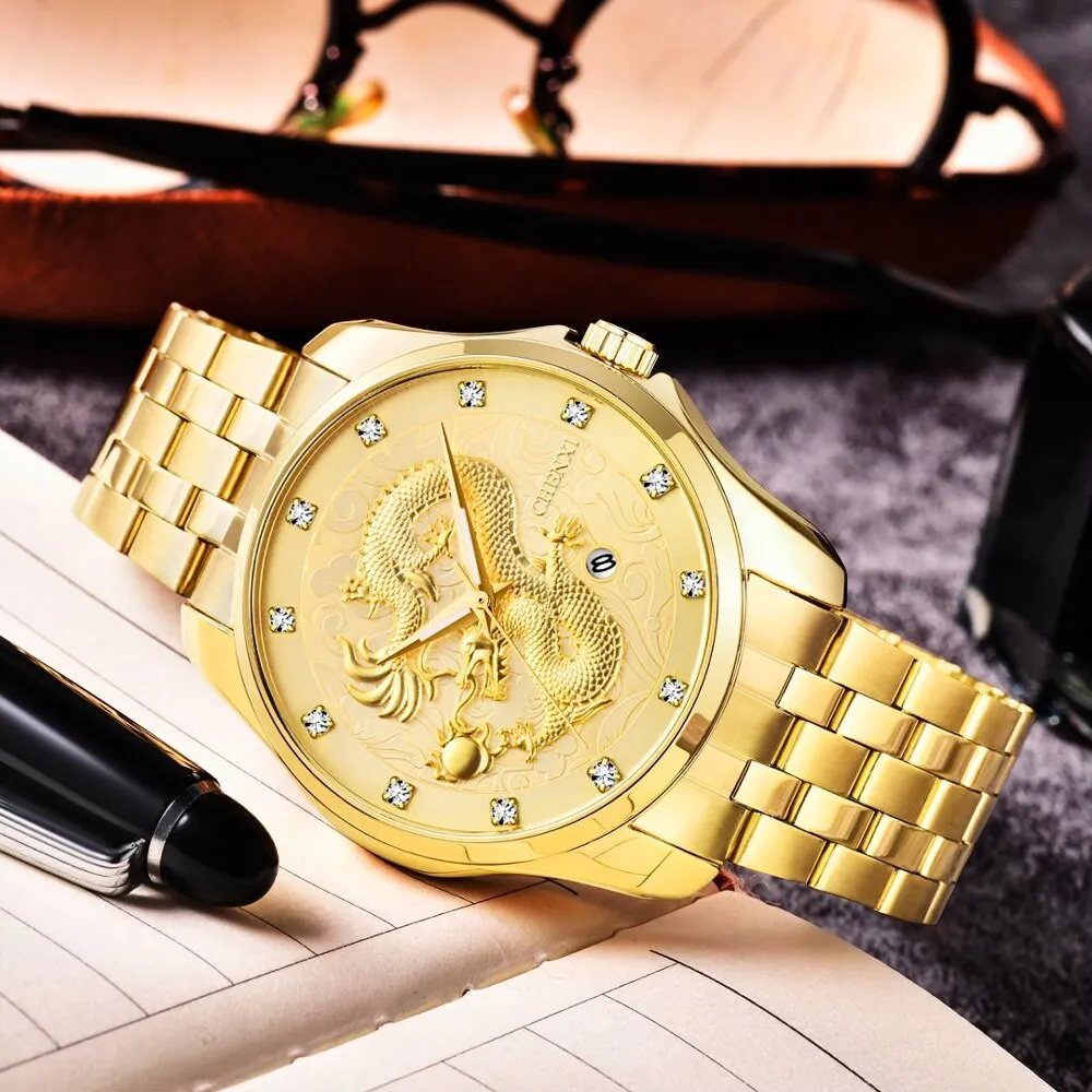 CHENXI Golden Quartz Watch Men Top Brand Luxury Analog Clock Male Stainless Steel Waterproof Watches Fashion WristWatch Man