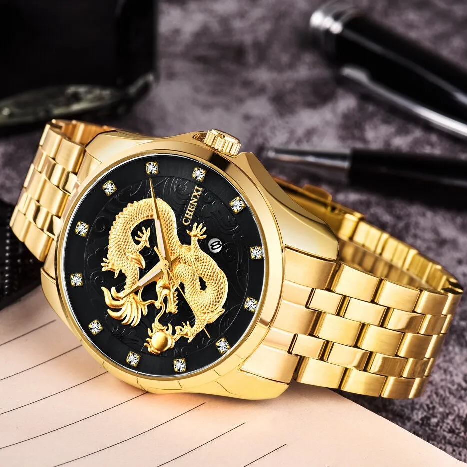 CHENXI Golden Quartz Watch Men Top Brand Luxury Analog Clock Male Stainless Steel Waterproof Watches Fashion WristWatch Man