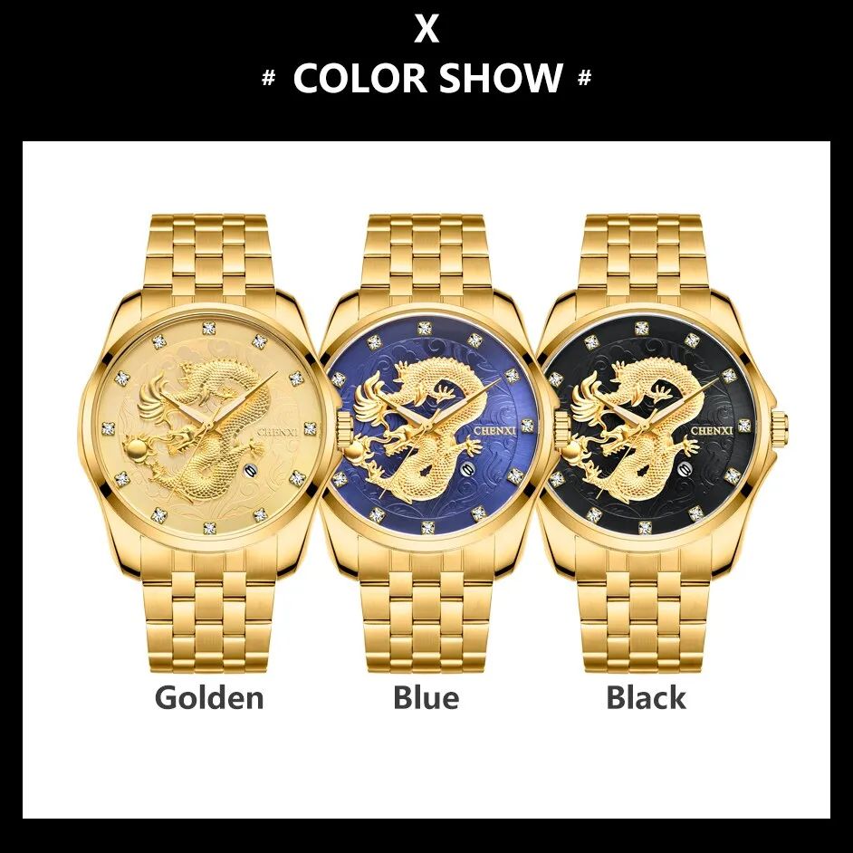 CHENXI Golden Quartz Watch Men Top Brand Luxury Analog Clock Male Stainless Steel Waterproof Watches Fashion WristWatch Man