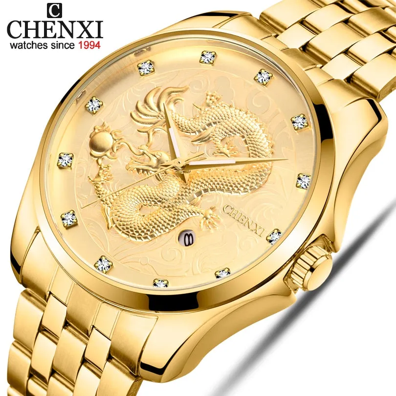 CHENXI Golden Quartz Watch Men Top Brand Luxury Analog Clock Male Stainless Steel Waterproof Watches Fashion WristWatch Man