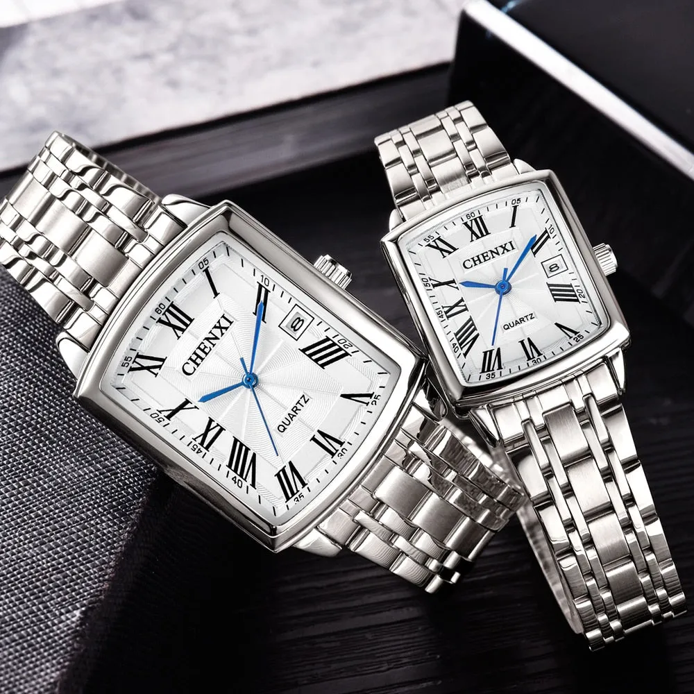 CHENXI Men Calendar Watches Luxury Brand Business Clock Stainless Steel Quartz Waterproof Watch Men Fashion Square Wristwatch