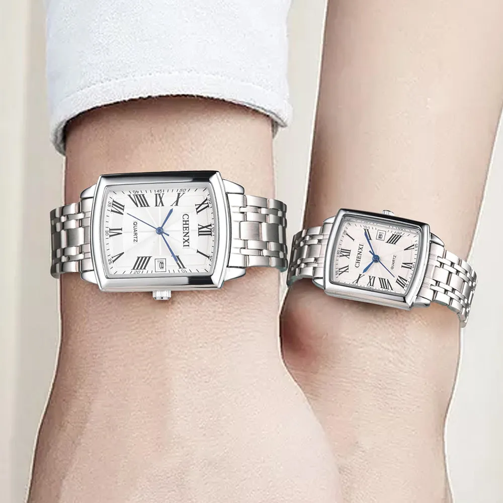 CHENXI Men Calendar Watches Luxury Brand Business Clock Stainless Steel Quartz Waterproof Watch Men Fashion Square Wristwatch
