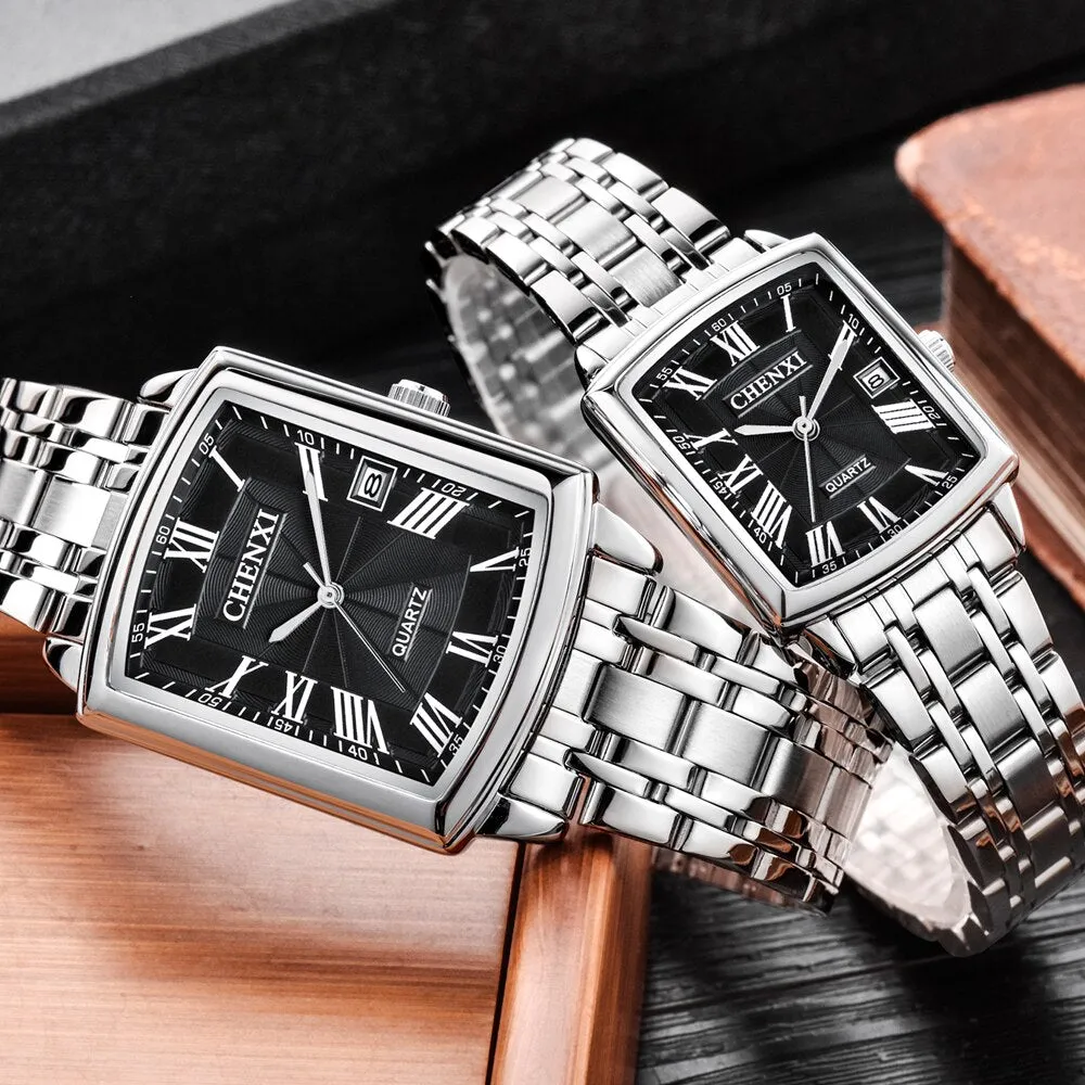 CHENXI Men Calendar Watches Luxury Brand Business Clock Stainless Steel Quartz Waterproof Watch Men Fashion Square Wristwatch
